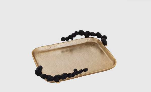 Gold Oblong tray with black pebble design