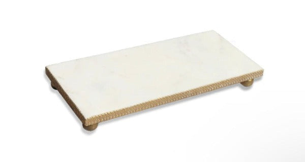 14" White Marble Oblong Tray with Gold Beaded Edge - Gilt Touch
