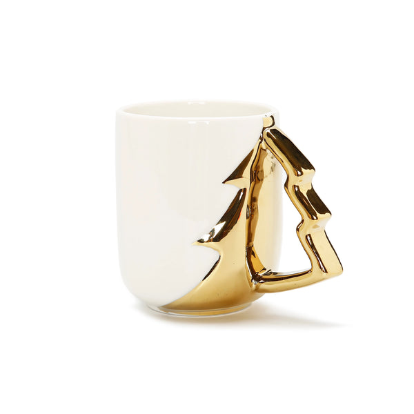 Coffee Mug White With Gold Christmas Tree Handle 19 oz