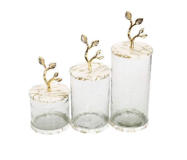 Glass Canister with white/gold Marble Lid