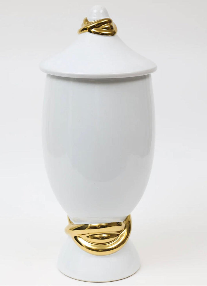 White Ceramic Ginger Jar with Gold Detail - Gilt Touch