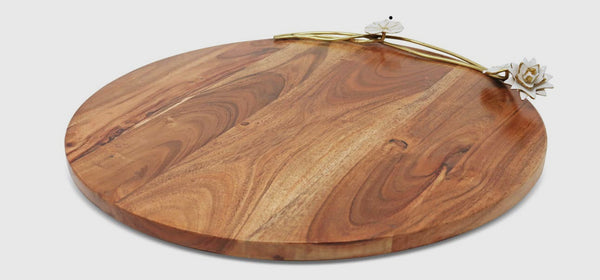 Wood Charcuterie Board with White Lotus Design