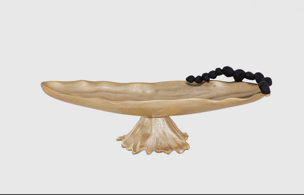 Footed Boat Dish with black pebble design