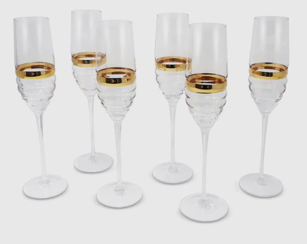 Set of 6 glasses with Linear Design and Gold stripe