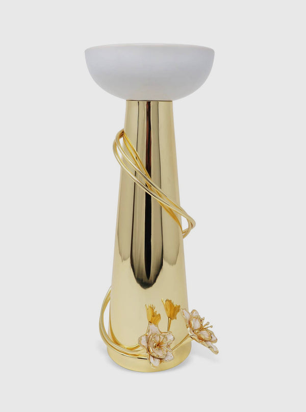 Porcelain Candlestick with Gold Flower Detail