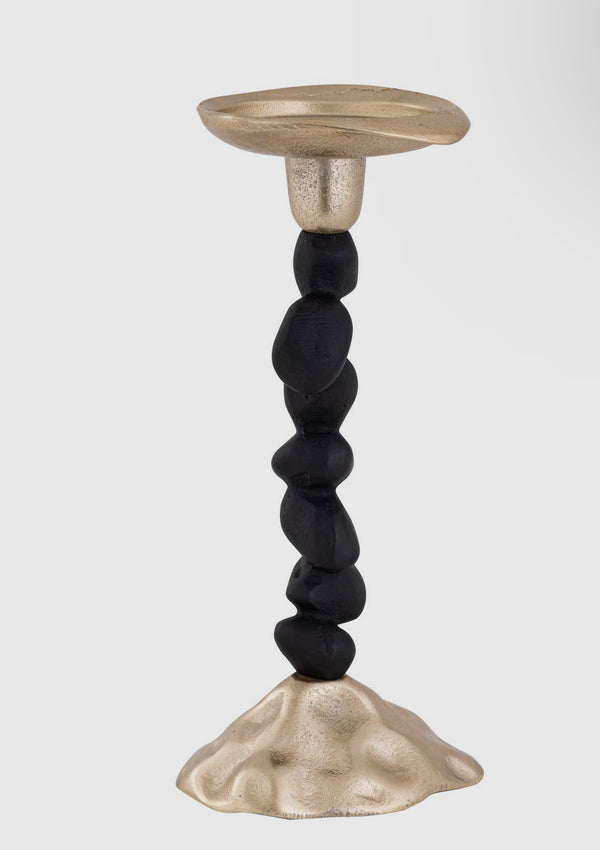Black and Gold Pillar Candle Holder with Pebble design