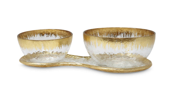 2 Bowl Dish on Tray with Gold Design