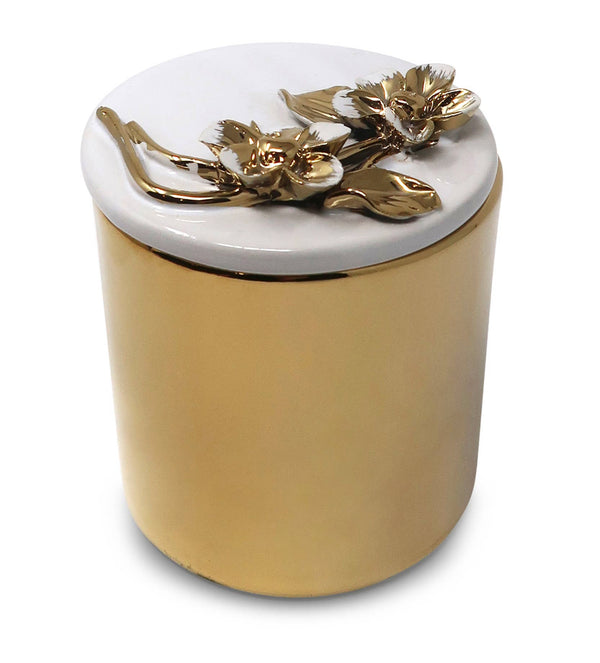 Gold Decorative Candle with flower Design Lid