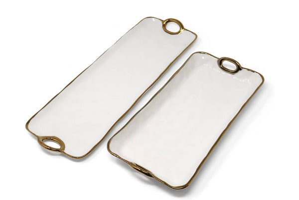 White porcelain Tray with Gold Trim and handles