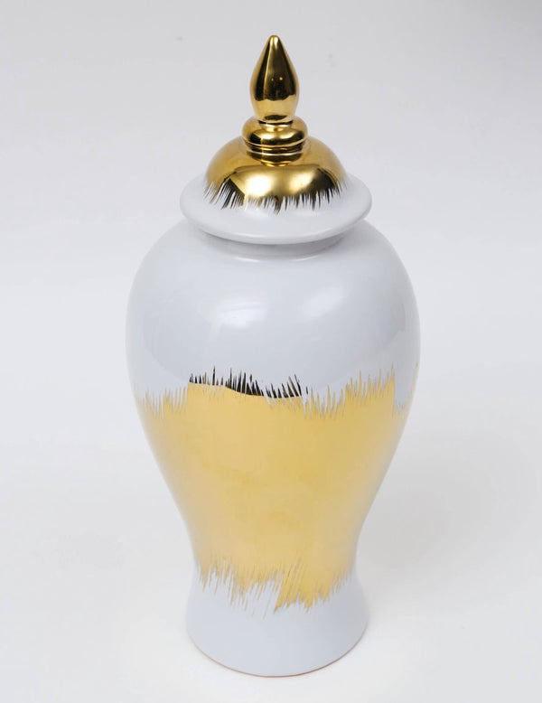 White and Gold Ceramic Ginger Jar