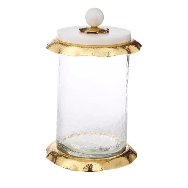 Glass Canister With Marble And Gold Lid