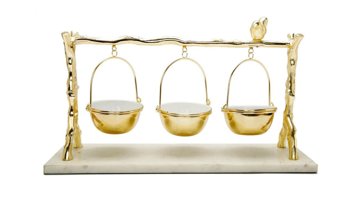 3 Hanging Bowls on Gold Branch and Marble Base - Gilt Touch