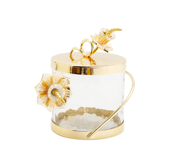 Hammered Glass Jar White/Gold Flower Design