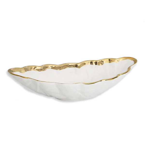 White Porcelain Leaf Shaped Bowl With Gold Border