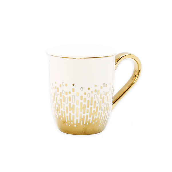 White and Gold Design Mug with Gold Handle and White Cover
