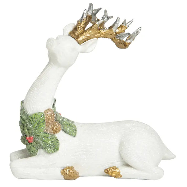 Resin 8" Christmas Elegantly Carved Sitting Reindeer Decor
