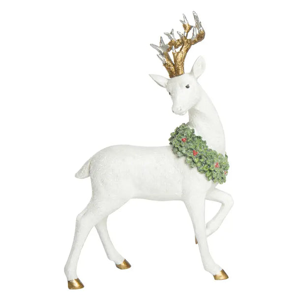 Resin 12 in. White Christmas Elegantly Carved Reindeer Decor