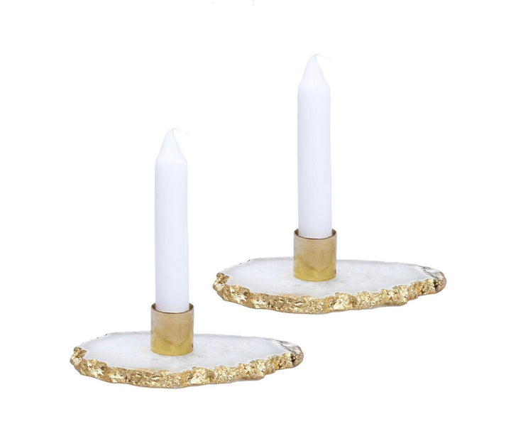 Flat Agate Stone Candle Holder - Gilt Touch
