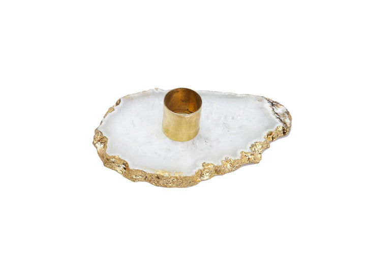 Flat Agate Stone Candle Holder - Gilt Touch