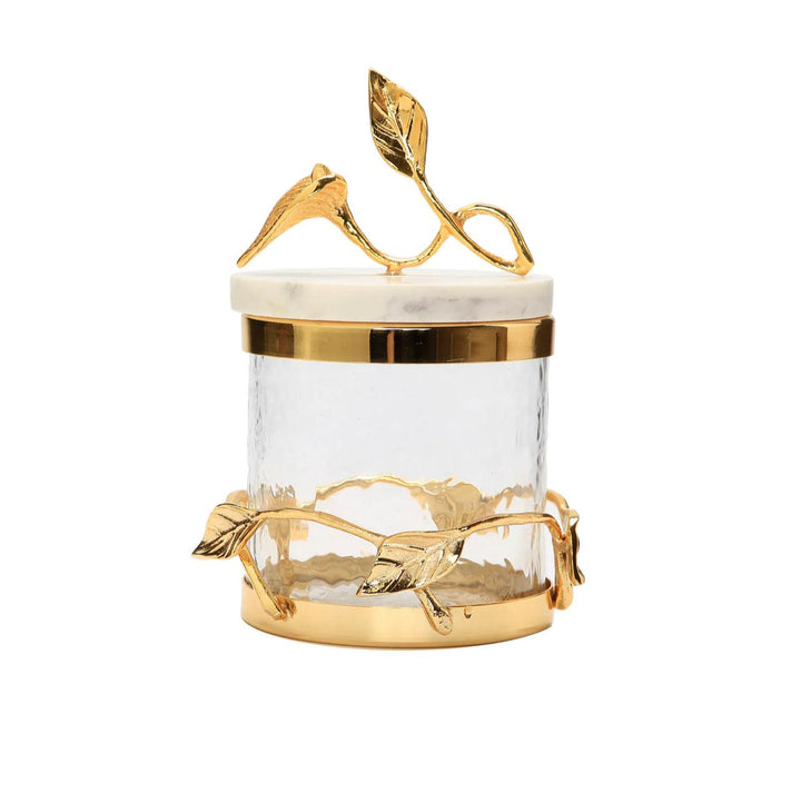 Glass Canister Gold Leaf Design and Marble Lid - Gilt Touch