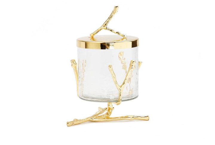 Glass Canister on Gold Twig Base with stainless Cover - Gilt Touch
