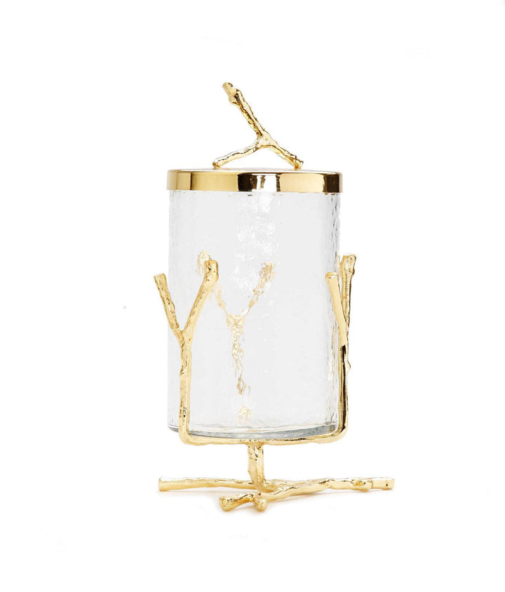 Glass Canister on Gold Twig Base with stainless Cover - Gilt Touch