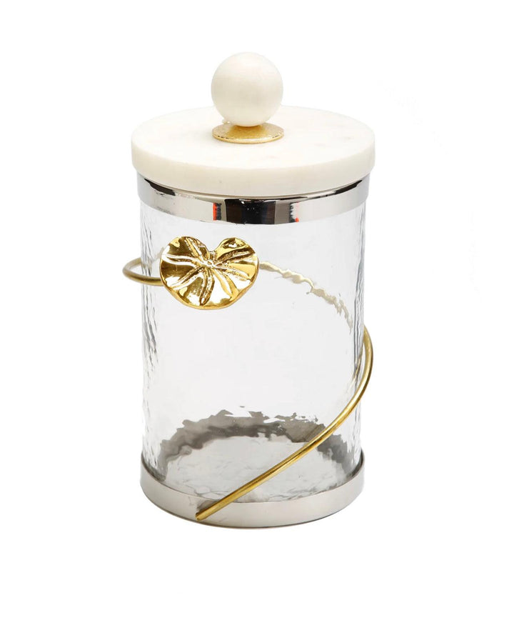 Glass Canister with Floral Lotus Art - Gilt Touch