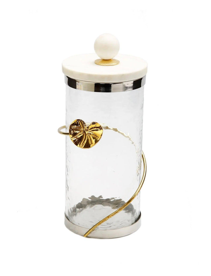 Glass Canister with Floral Lotus Art - Gilt Touch