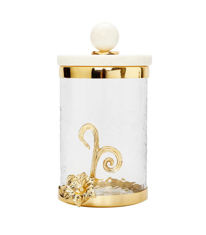 Glass Canister with Gold Design and Marble Lid - Gilt Touch