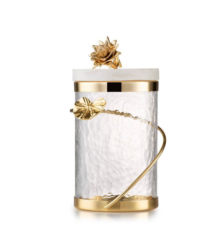 Glass canister with marble lid/ Flower knob - Gilt Touch