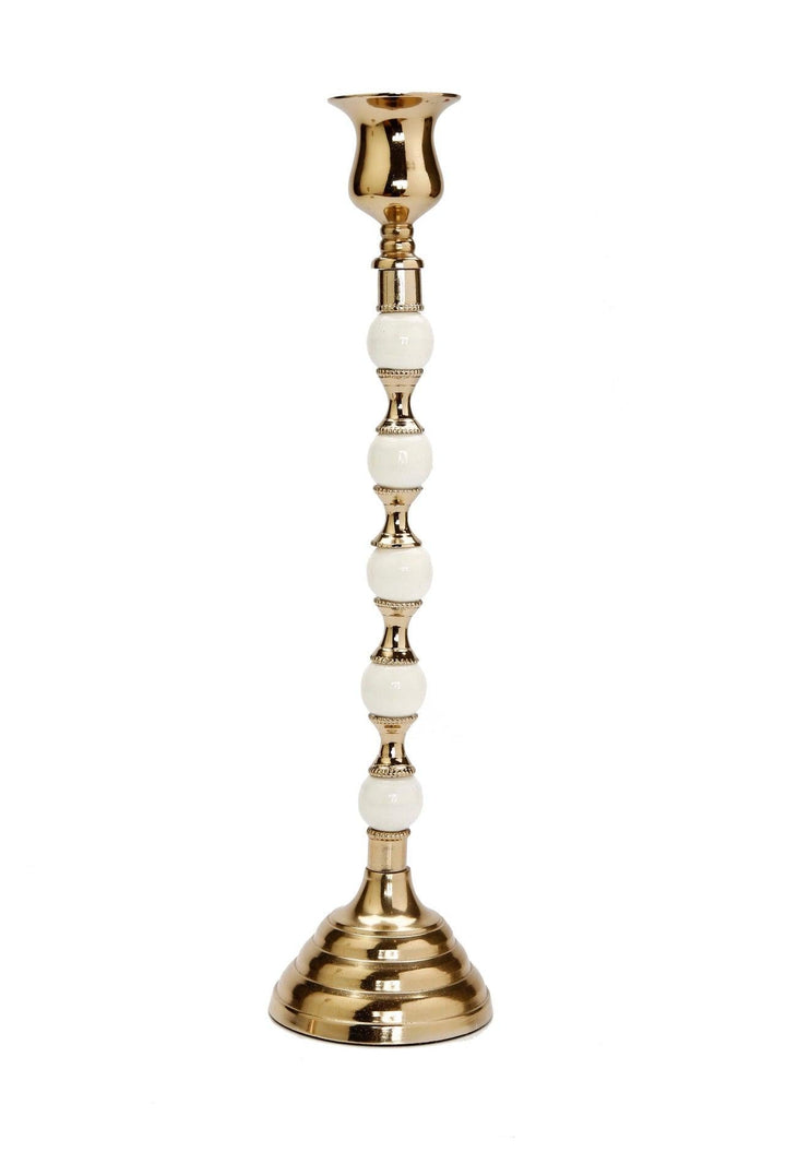 Gold Candle Holder White and Gold Beaded Stem - Gilt Touch