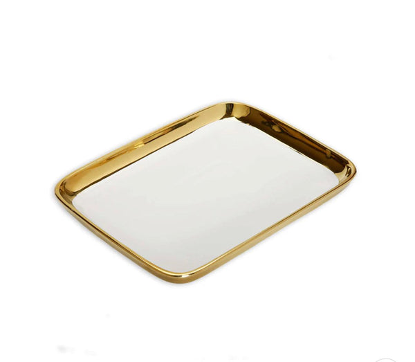 Gold Edged White Oblong Tray - Gilt Touch