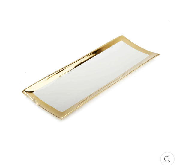 Gold Edged White Rectangular Tray - Gilt Touch