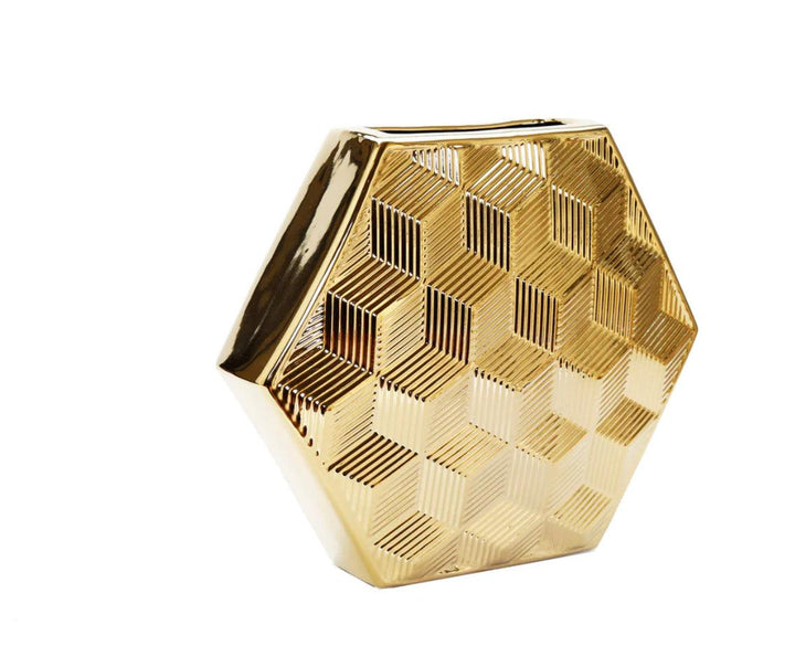 Gold Hexagon Shaped Vase - Gilt Touch