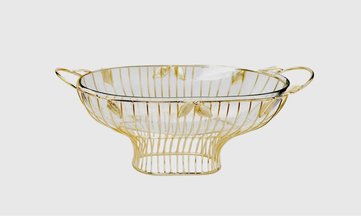 Gold Leaf Oval Shaped Bowl with Glass Insert - Gilt Touch