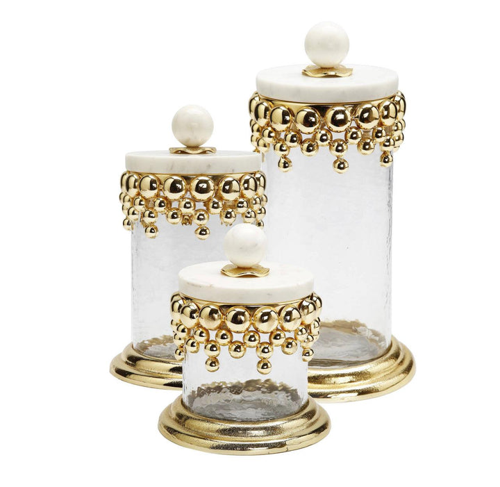 Hammered Glass Canisters with Gold Design and Marble - Gilt Touch