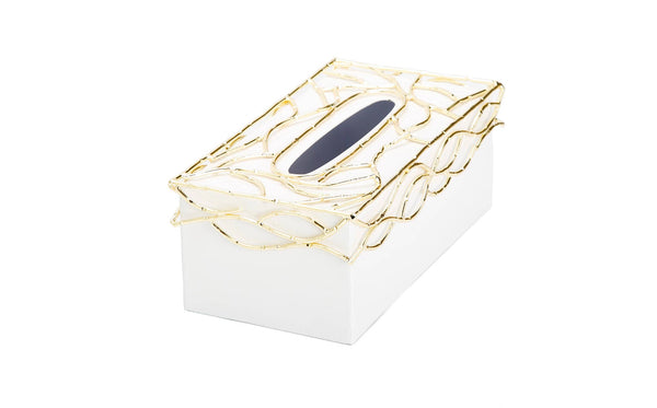 White Tissue Box Gold Mesh Design