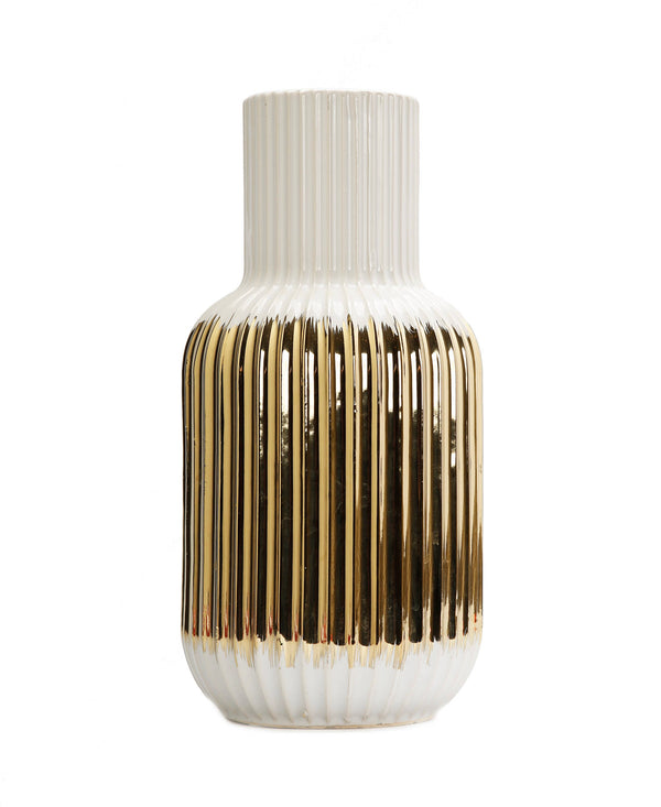 White Porcelain Vase Gold Striped Design