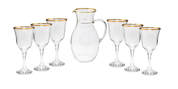 7 piece Drinkware Set with Gold Rim Design