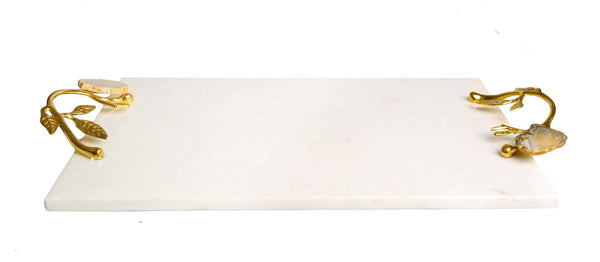 White Marble Tray- agate stone Handles