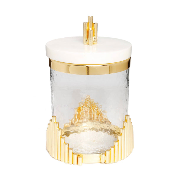 Glass Canister with Marble Lid and Symmetrical Gold