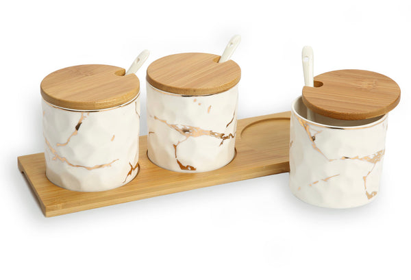 White Porcelain Canister set With Gold Design