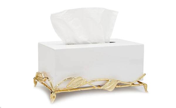 White Tissue Box On Gold Leaf Design Base