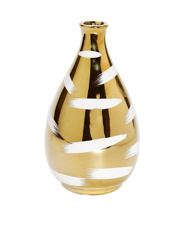 Gold Bud Vase With White Brushed Design