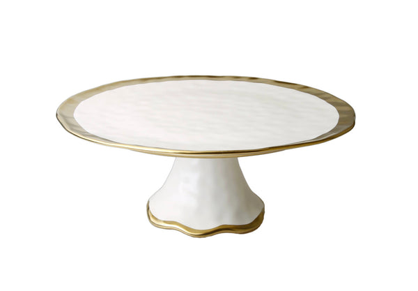 Porcelain white cake stand with gold border