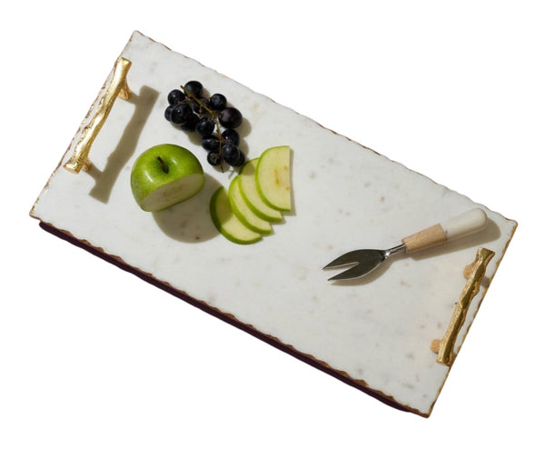 Marble Rectangle Tray with rough gold edeged