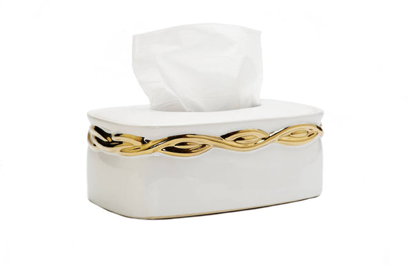 White tissue box Gold Rounded design