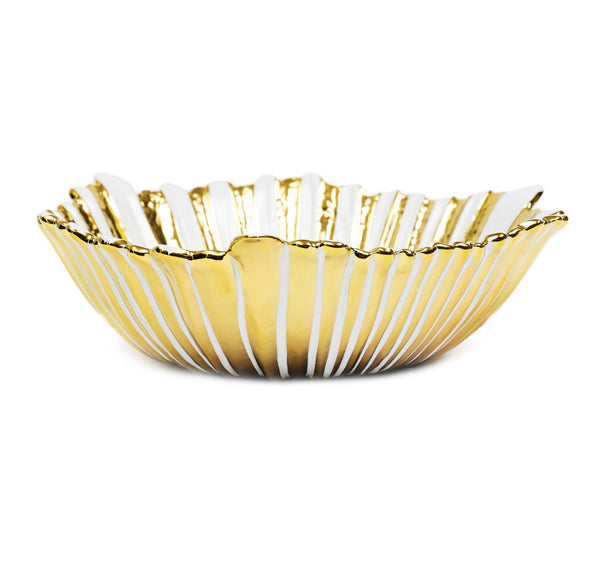 White Gold striped Flower Shaped Salad Bowl