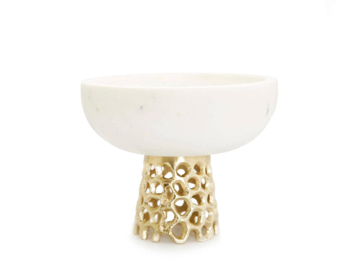 Marble Bowl With Web Design Metal Base - Gilt Touch