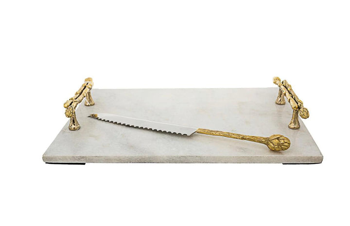 Marble Challah Tray with Bamboo Handles - Gilt Touch